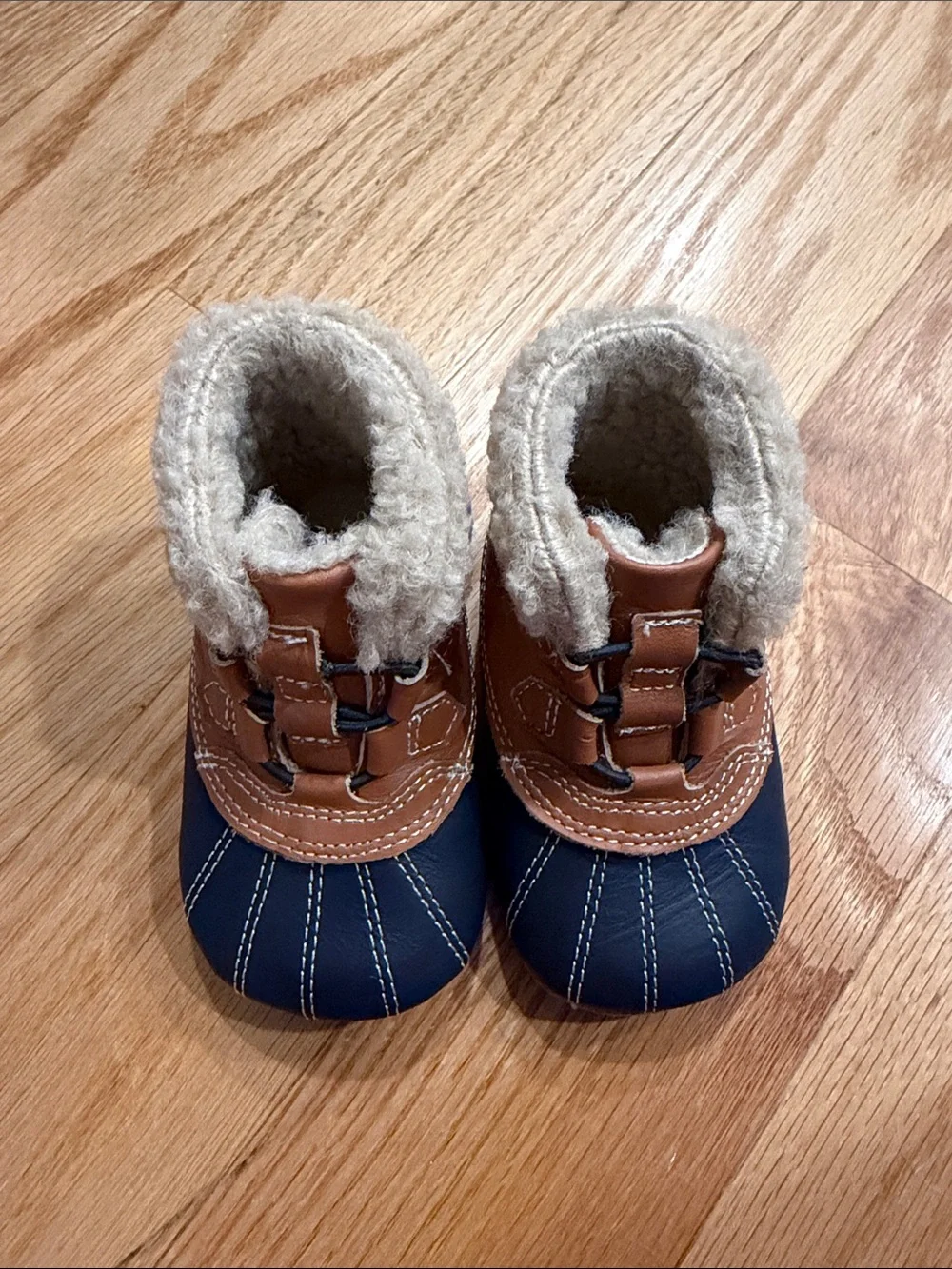 Robeez First Kicks Infant Navy and Brown Faux-Shearling Winter Boots